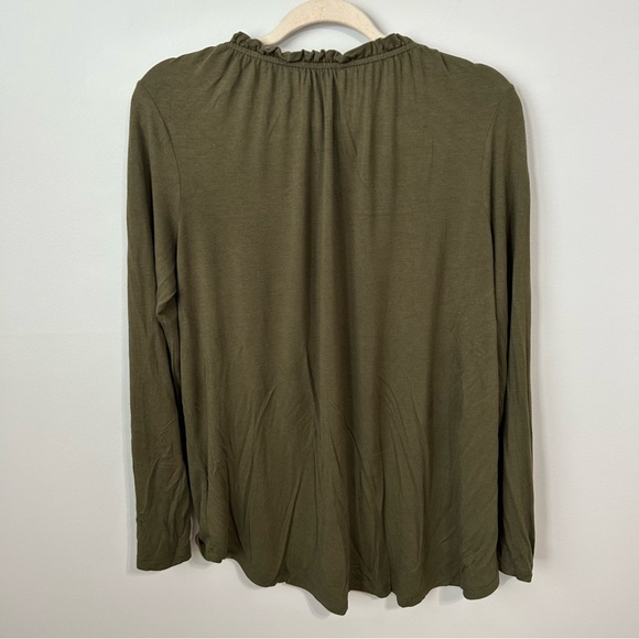 Anthropologie Pleione Olive Green Ruched Front Tie Long Sleeve Blouse Medium - Picture 4 of 5